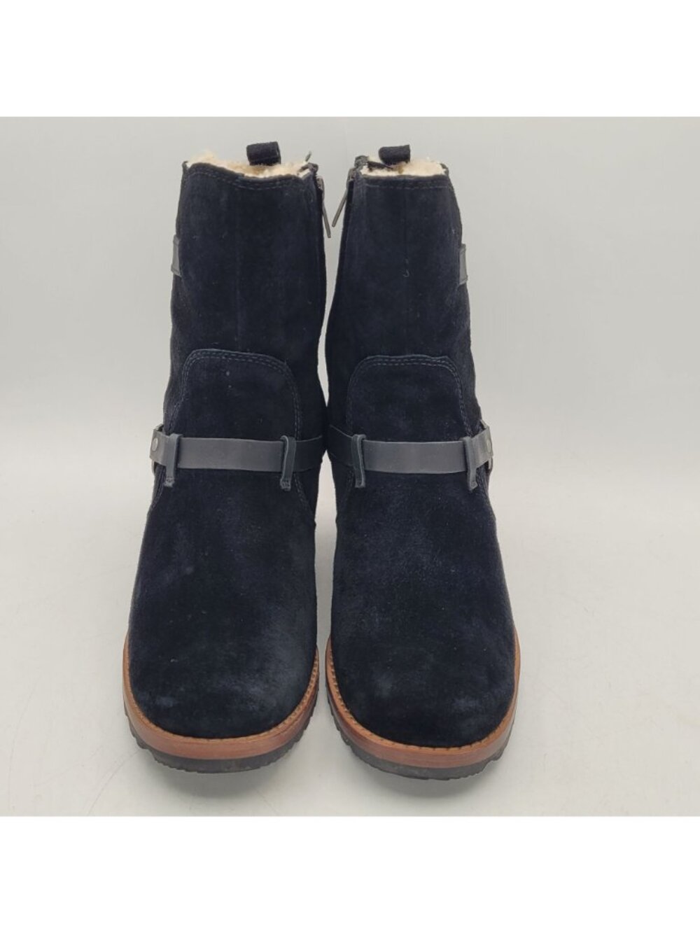 Ugg Australia Endell Womens 7.5 Black Suede Shearling Lined Moto Boots 9" NICE - Picture 6 of 16